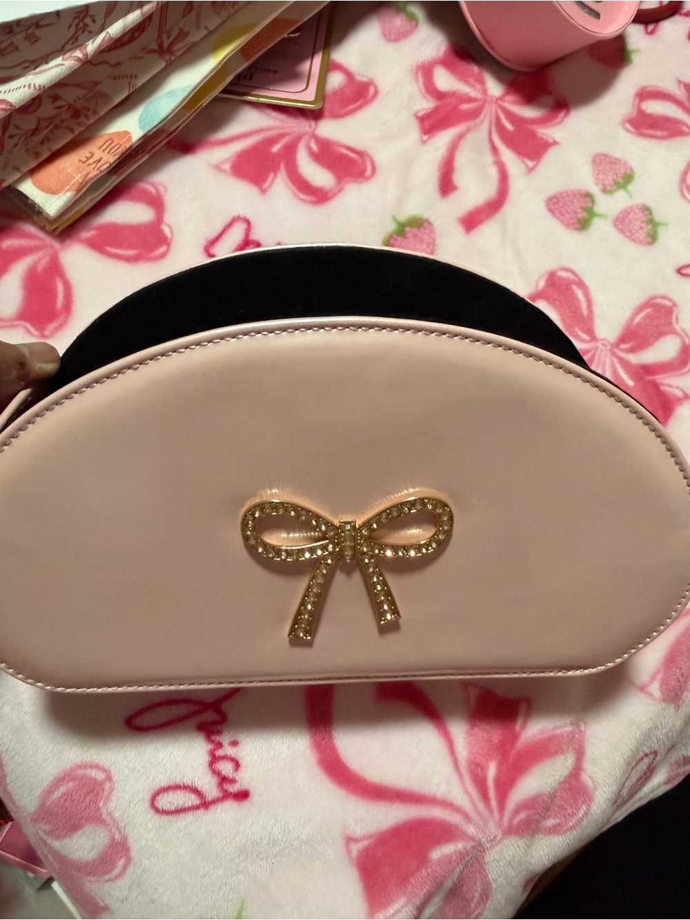 Chic Pink with Gold Bow Make up Holder NWOT